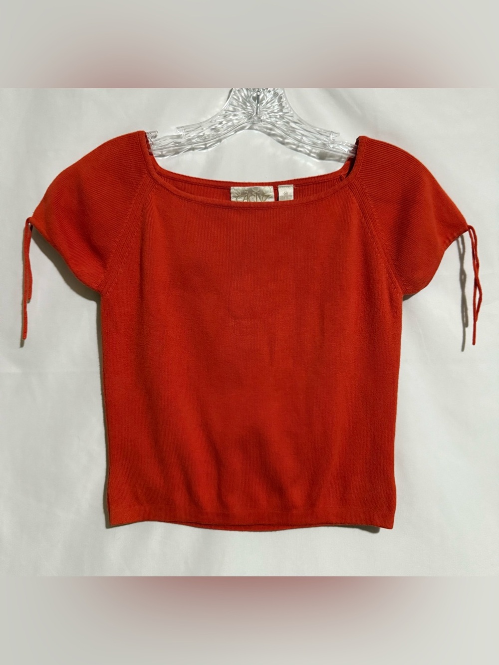Cache Women’s M Orange Solid Cotton Knit Scoop Neck Cap Sleeve Drawstring Top
